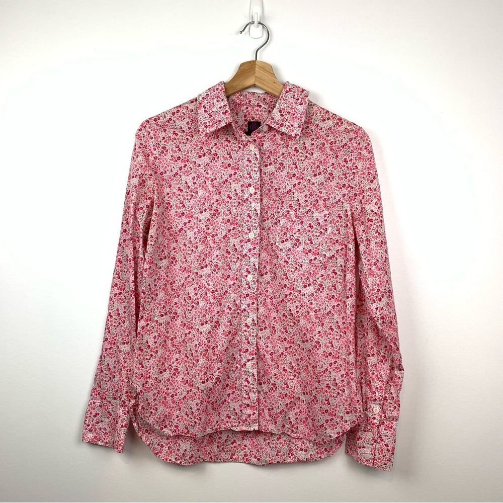Liberty Art Fabrics Floral Flowers Red Pink Button Up Shirt Sz Small Art To Wear